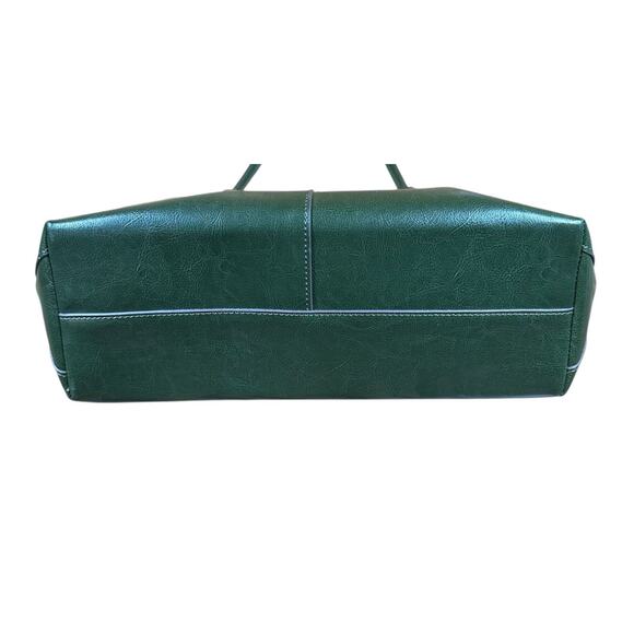 Kattee Green Leather Tote Lg Shoulder Bag Double Handle Purse Triple Compart - Picture 9 of 11
